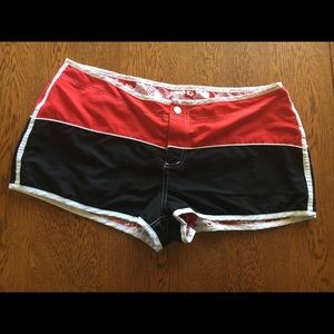 Black Red White reversible board shorts swim M